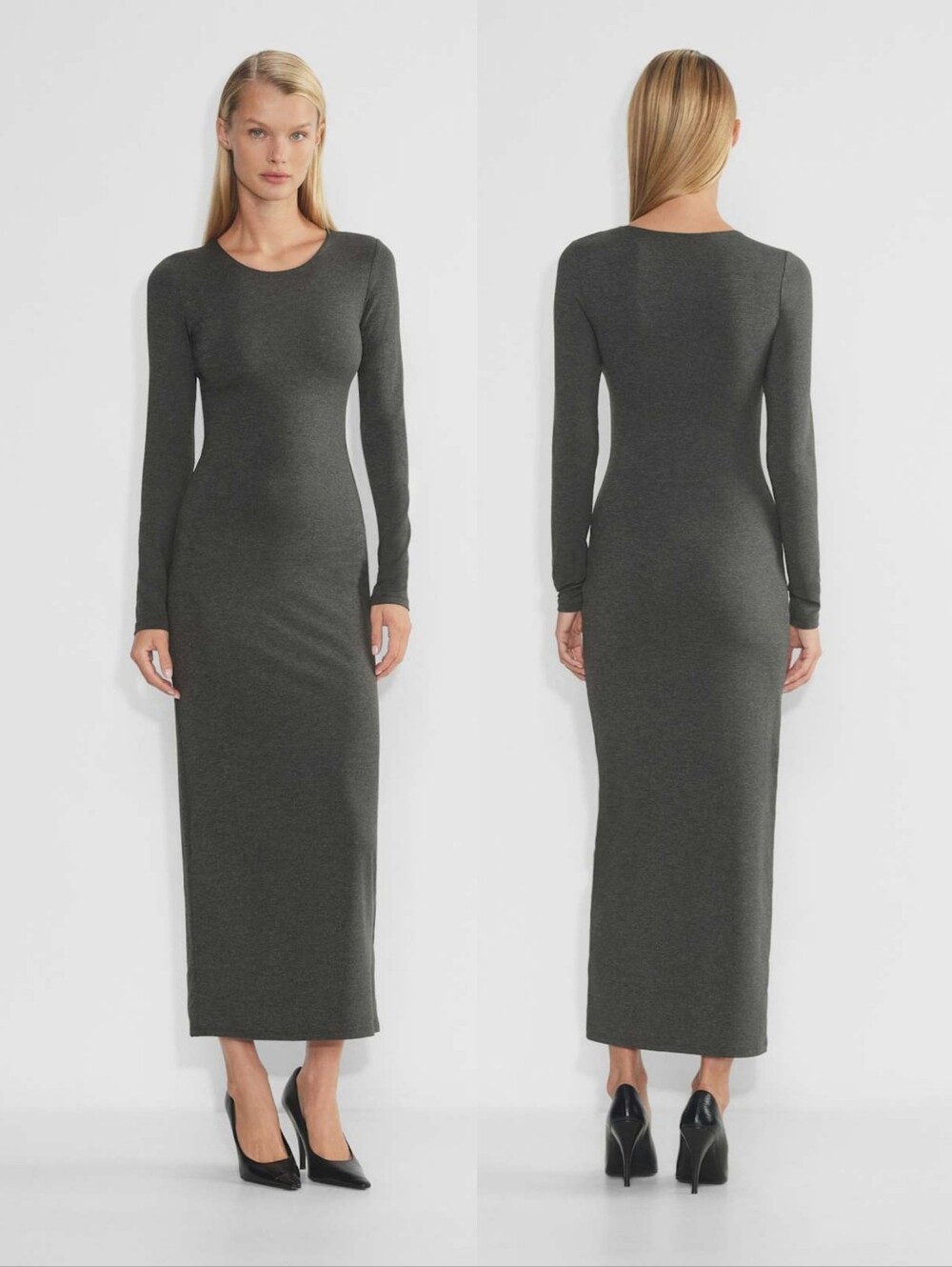 Aritzia Original Contour Crew Longsleeve Maxi Dress Second-skin heather charcoal